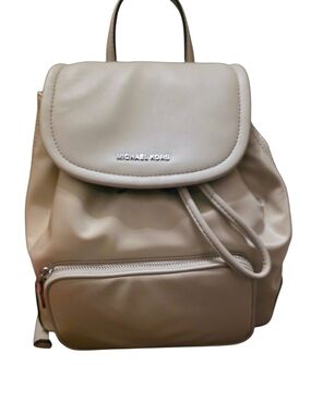Michael Kors Light Beige Drawstring Backpack with Front Zip Pocket